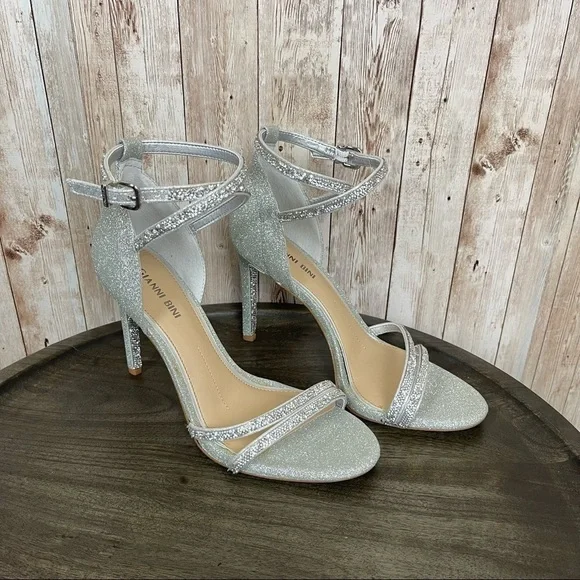 Gianni Bini Maycie “Silver” Ankle Wrap Sandal/Heel Size 7.5 Women - Picture 2 of 13